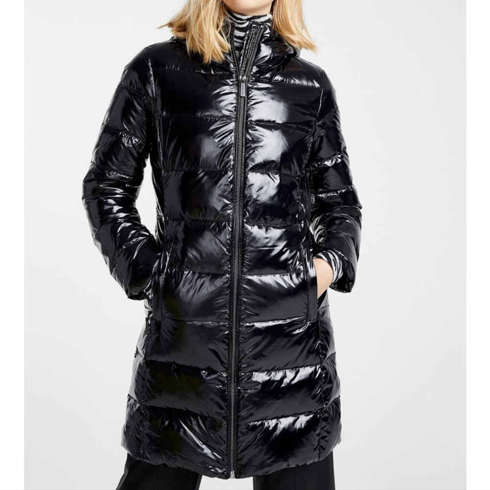 $240 NWT Michael Kors Glossy Down And Feathers Long Woman's Coat In XS.